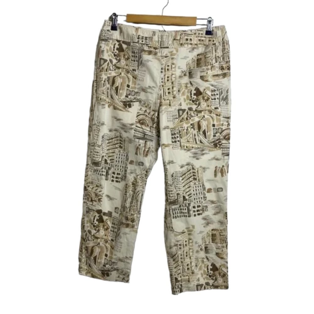 Rafaella Ivory Brown Old World City Italy France Printed Crop Pants Size…